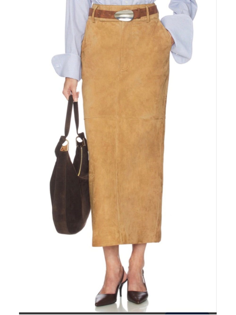 Helsa Suede Column Skirt|Caramel|Small|NWT|